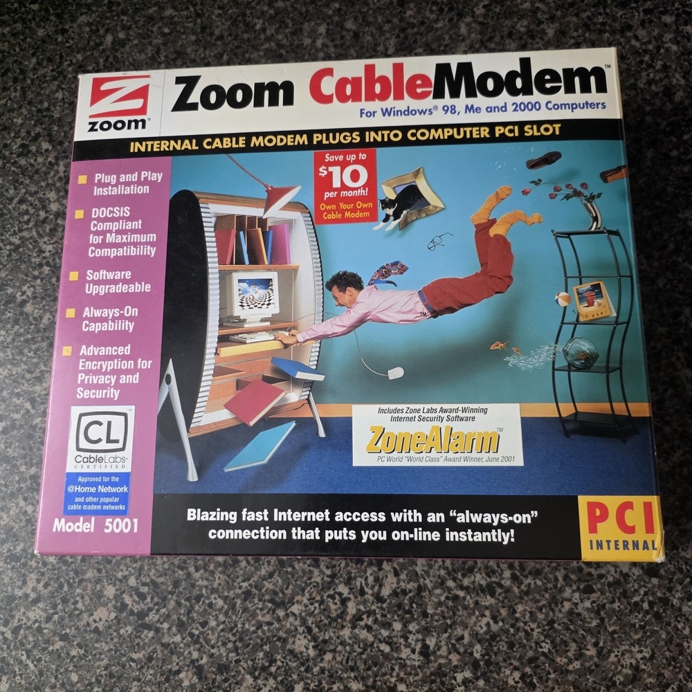 Zoom CableModem‎ PCI Internal Cable Modem Model 5001 Open Box Windows 98 2000